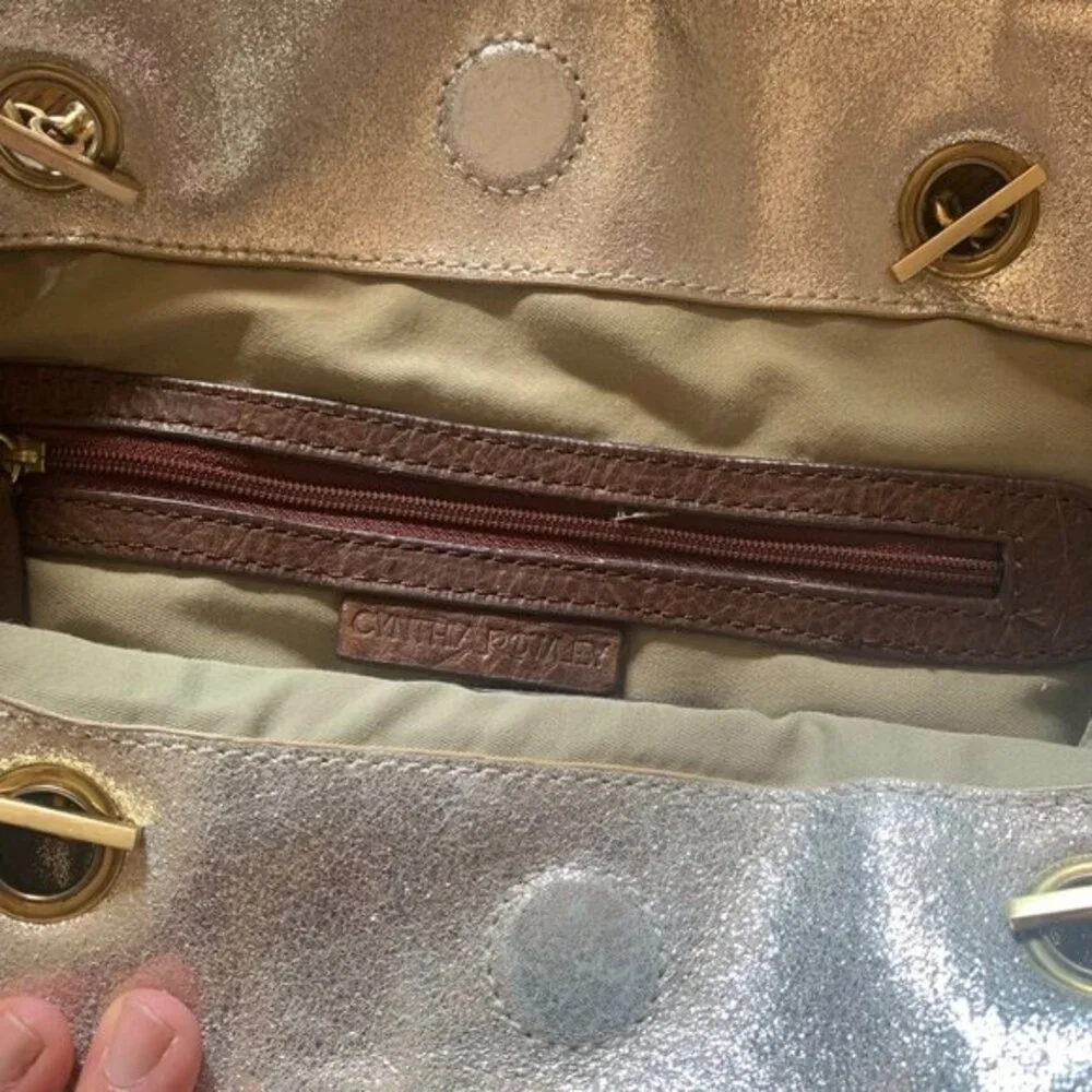 Cynthia Rowley Silver Metallic Leather Tote‎ Bag Brown Tassel Shoulder Bag